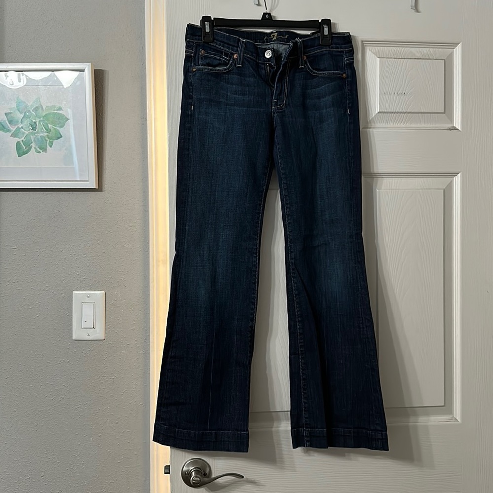 7 For All Mainkind 7FAMK Dojo Wide  Leg Dark Wash Jeans SZ 27 x 29